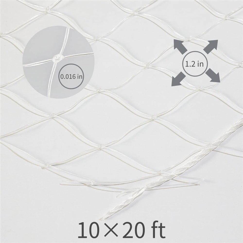 Cat Balcony Net – Transparent Nylon Safety Screen for Balconies, Apartment-Friendly Garden/Deck Netting; Weather-Resistant, Cut-to-Fit; Install Kit Included;（White）（ 10 * 20 ft）