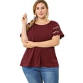 thumbnail image 2 of Women's Plus Size Tops Lace Panel Elegant Work Short Sleeve Top Wine Red 3X, 2 of 7