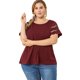 thumbnail image 2 of Women's Plus Size Tops Lace Panel Elegant Work Short Sleeve Top Wine Red 1X, 2 of 7