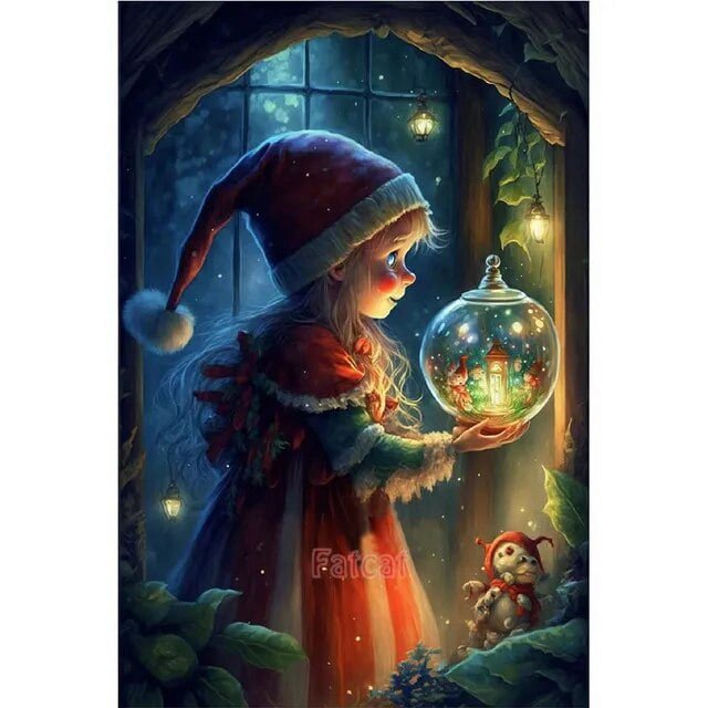 Pintura de diamantes 5D completa de dibujos animados de Papá Noel y niña pequeña, bordado de mosaico de Navidad, punto de cruz hecho a mano, decoración del hogar WE1348