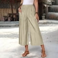 thumbnail image 2 of Stamzod Summer Pants for Women High Waisted Wide Leg Capri Pants Dressy Casual Capris with Pockets Beach Vacation Clothes Khaki L, 2 of 9