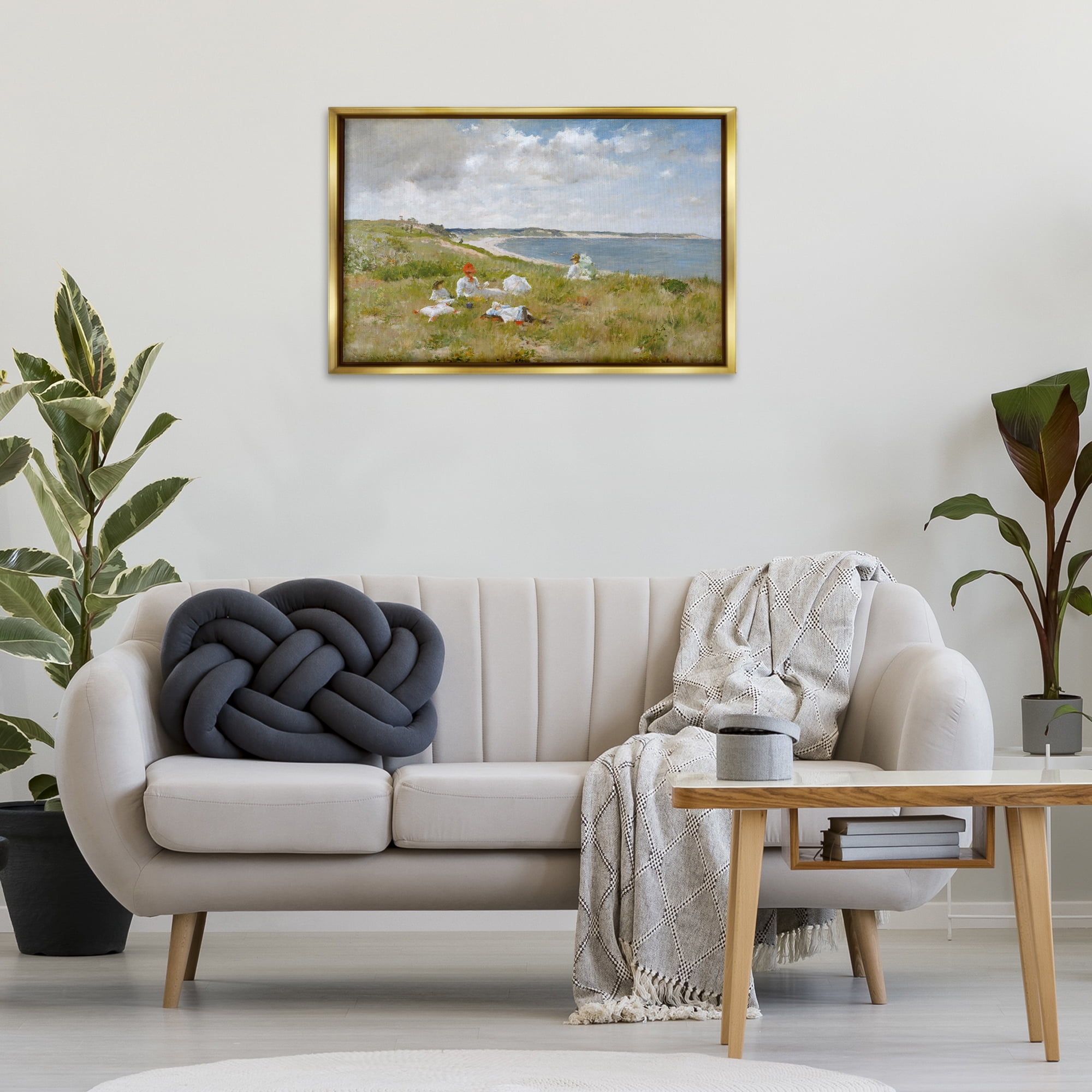 Stupell Industries Clasical Idle Hours Painting Landscape & Nature Painting Gold Floater Framed Canvas Art Print Wall Art, 31 x 21