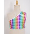 thumbnail image 5 of Moggemol Kids Girls Metallic Plaid Slanted Shoulder Crop Tank Top for Cheerleading Dance Practice Colorful 100-120, 5 of 7