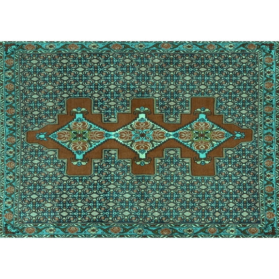 Ahgly Company Machine Washable Indoor Rectangle Persian Turquoise Blue Traditional Area Rugs, 5' x 7'