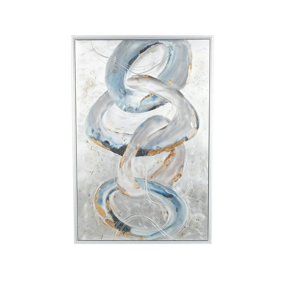 30" x 59" Interlocked Rings Abstract Framed Wall Art with Gold and Blue Accents, by DecMode