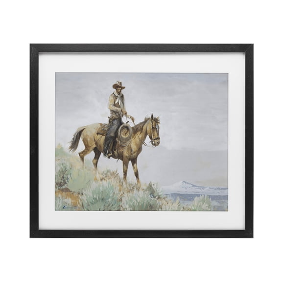 Stupell Industries Southwestern Mounted Cowboy on Sagebrush Ridge Black Framed Print Under Glass, 16 x 13, by Arlington Prints