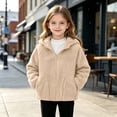 thumbnail image 3 of VEKDONE Boys Girls Sherpa Coat Full Zip Warm Fleece Jacket with Pockets Kids Lightweight Hooded Fall Winter Outerwear Beige,6-7 Years, 3 of 8