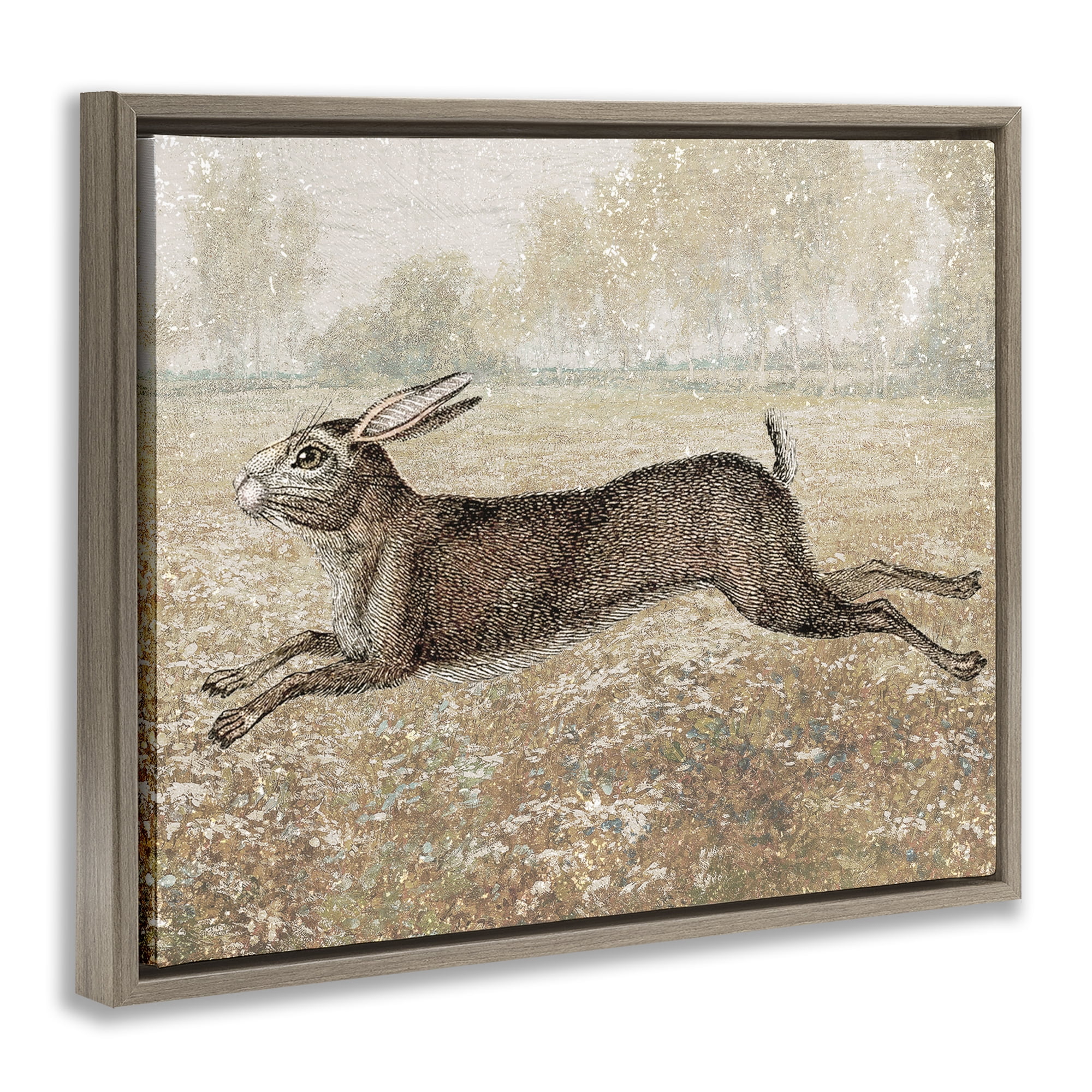Stupell Industries Traditional Jumping Hare Landscape & Nature Painting Brown Floater Framed Canvas Art Print Wall Art, 21 x 17