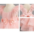thumbnail image 4 of SERTG Little Girls' Solid Color Puffed Short Sleeve Dress with Back Zipper Fashionable Casual Playful Princesse Skirt Outfit for 2-10 Years(Pink,4 Years), 4 of 9