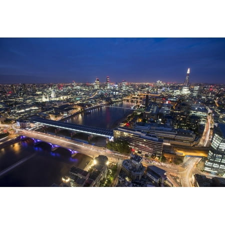 A night-time view of London and River Thames from the top of Southbank Tower, London, England Print Wall Art By Alex