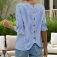 thumbnail image 2 of MORTTIC Women's Striped Casual Button-Up Shirt - Round Neck Summer Top, Breathable Non-Stretch Summer Shirt, 2 of 3
