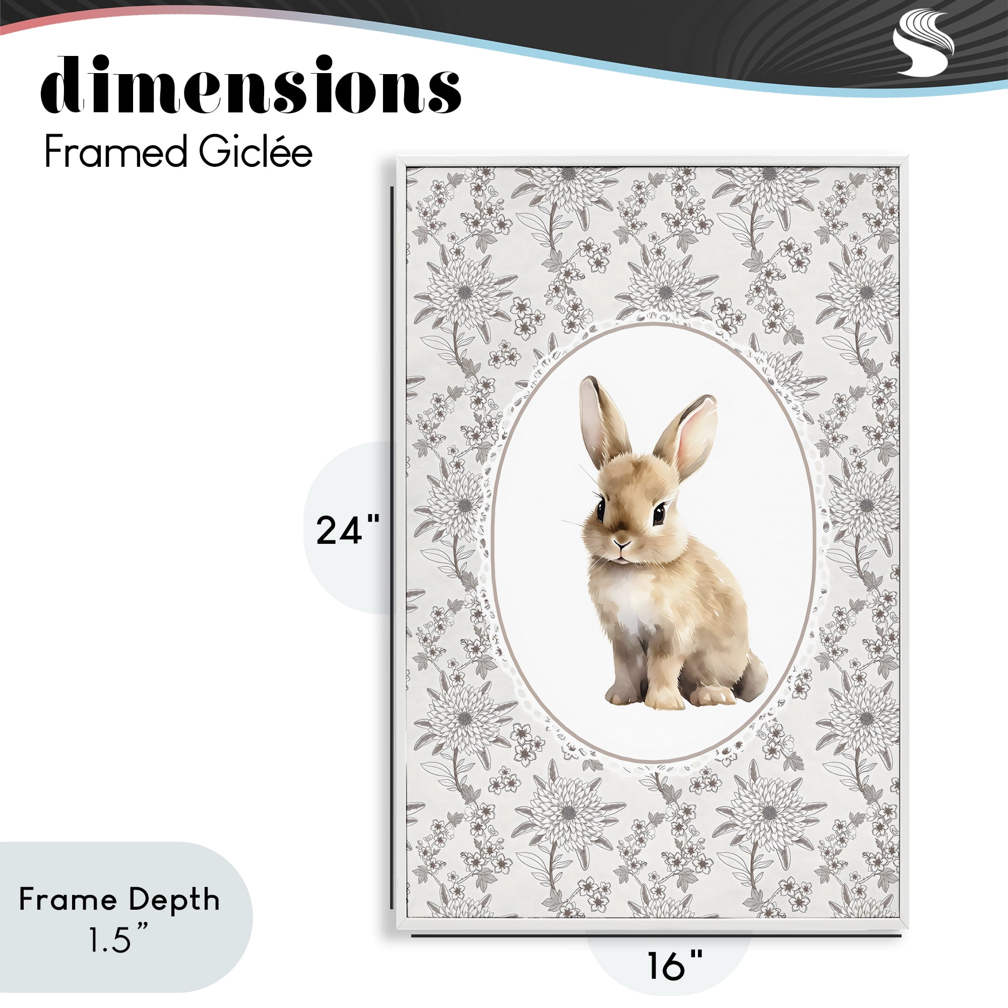 Stupell Industries Mauve Botanical Bunny White Framed Giclee Art, design by Ink Drop Loft
