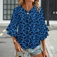 thumbnail image 3 of Blue Aesthetic Leopard Print Women's V-Neck Blouse With 3/4 Ruffled Bell Sleeves Casual Top Ladies Blouses, 3 of 7