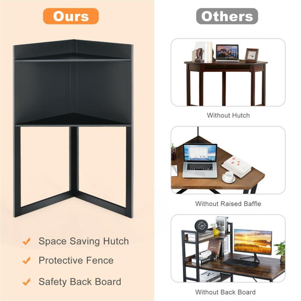 Demi Bonn Corner Computer Desk with Hutch and Storage Shelves, Small Home Office Desk Study Writing Table, Black
