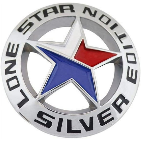 Muzzys LONE STAR SILVER EDITION Texas Emblem Decal Longhorn Badge Universal Stick On FITS Chevy Silverado Suburban Tahoe GMC Sierra Ford F150 Ranger F-150 Dodge Ram Nissan Titan Car Auto Truck