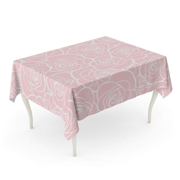 LADDKE Outline White Roses Contours on Pink Modern Floral Abstract Tablecloth Table Desk Cover Home Party Decor 60x120 inch