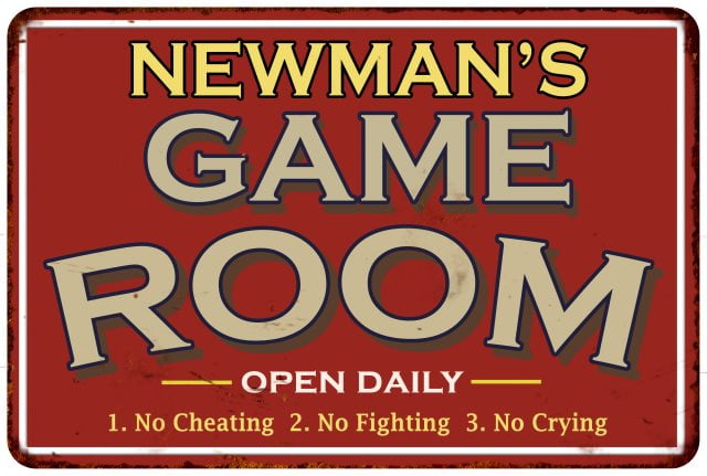 Vintage Red Aluminum Game Room Wall Sign 8x12