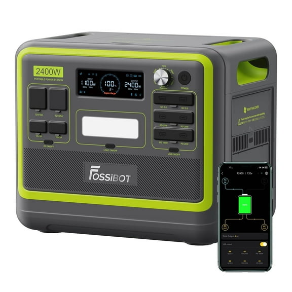 FOSSiBOT Portable Power Station FOSSiBOT 2400 2048Wh LiFePO4 Battery Solar Generator,2400W AC Output for Outdoor Camping,Home Backup,Emergency,RV