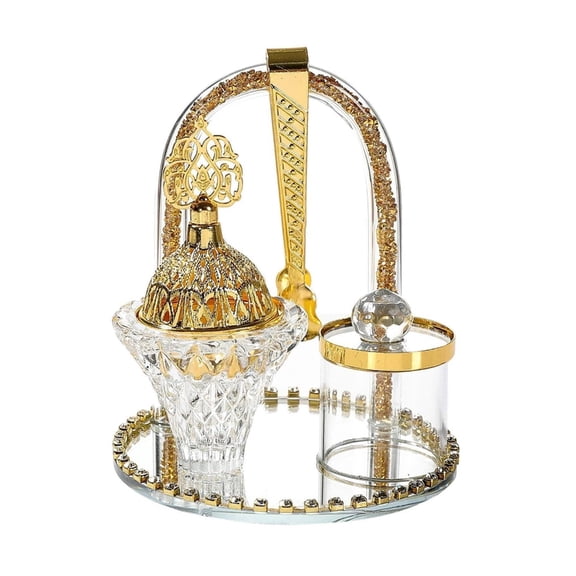 Arabic Glass Metal Incenses Burners with Tongs Tray Jar Set For Home Decors Meditations Room Centerpieces Ornament Gift