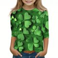 thumbnail image 2 of Posijego T-Shirt Filles Garçons Fête de la Saint-Patrick Manches 3/4 Col Rond Graphique Tee Ample Décontracté, 2 of 5