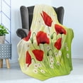thumbnail image 4 of Poppy Flower Soft Flannel Fleece Throw Blanket, Spring Environment with Poppies and Daisies on Grass Flourishing Nature, Cozy Plush for Indoor and Outdoor Use, 70" x 90", Red Green, by Ambesonne, 4 of 5