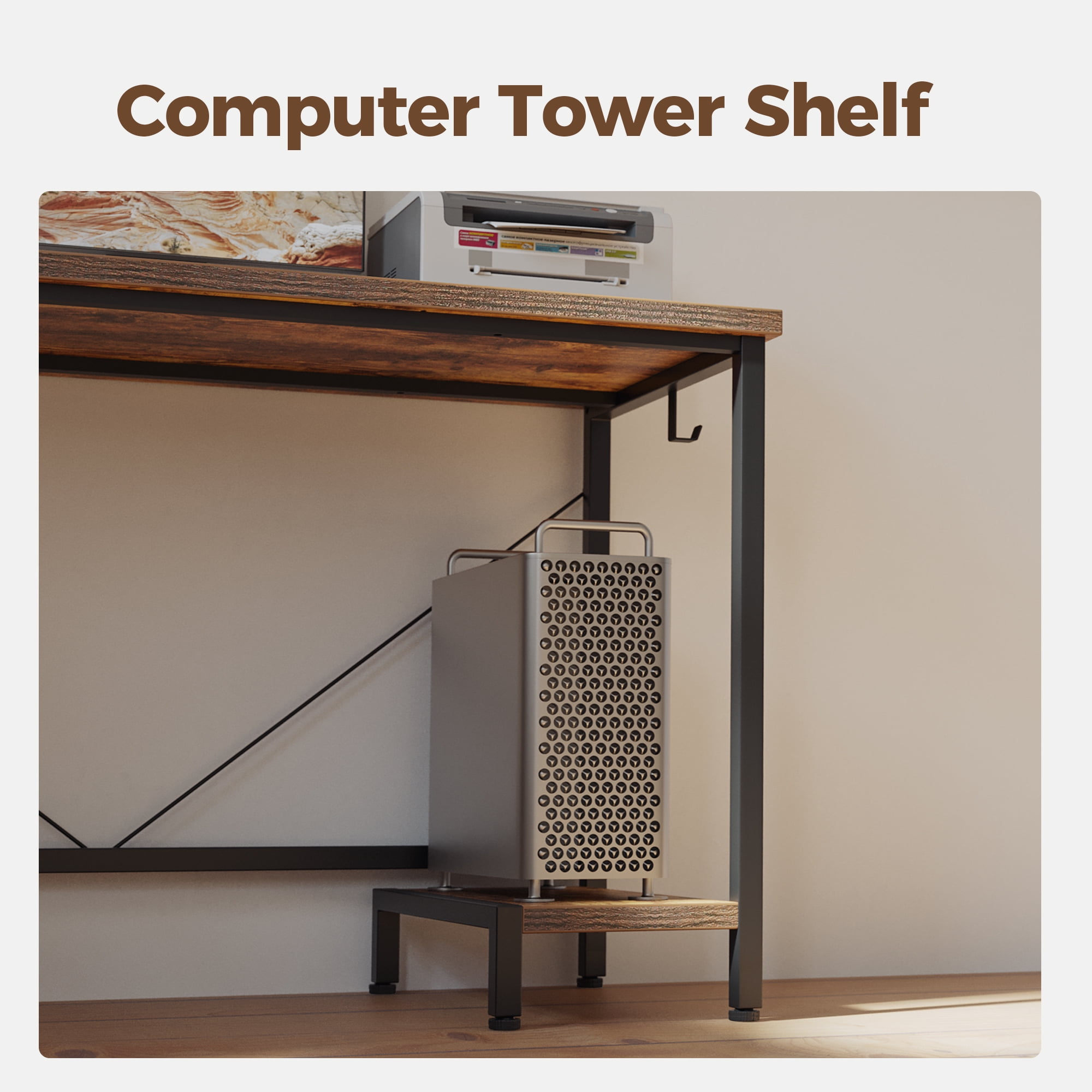 66.93 Inch L-Shaped Desk for Home Office, Corner Computer Desk for Workstations, Gaming Desk with Tower Shelf and Hooks,Rustic Brown