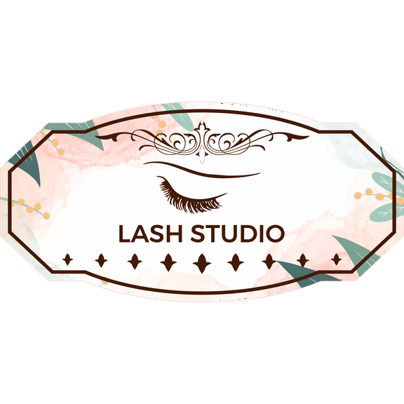 Victorian Plus Lash Studio Door or Wall Sign | Colorful Business Signage (Leaves Brown) - Large