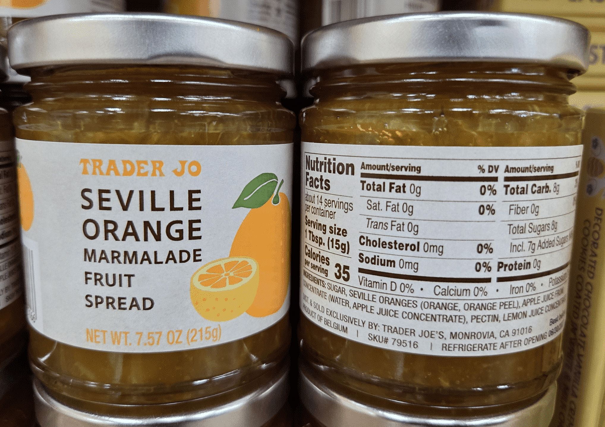 Trader Joe's Seville Orange Marmalade Fruit Spread 7.57oz 215g (2 Jars)