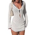 thumbnail image 2 of Paréo de Maillot de Bain pour Femme à Manches Longues, Crochet, Robe Courte de Plage, Blanc G, 2 of 10