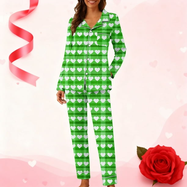 Pijama informal de manga larga con estampado para mujer, traje de pijama con solapa holgada y bolsillo con botones, top y pantalones de poliéster.