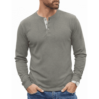 George Men's Relaxed Fit Thermal Henley Shirt with Long Sleeves