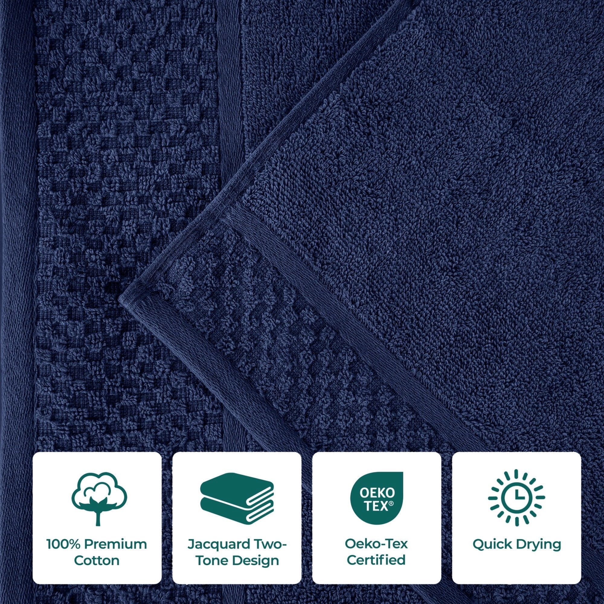 Superior Modern Cotton 3 Piece Bathroom Towel Set Medium Weight Solid, Navy Blue