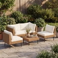 thumbnail image 3 of LAZZO 5-Piece Outdoor Wicker Conversation Set, All-Weather Sectional Sofa with 4 Chairs & 1 Ottoman, Beige Cushions, 3 of 8