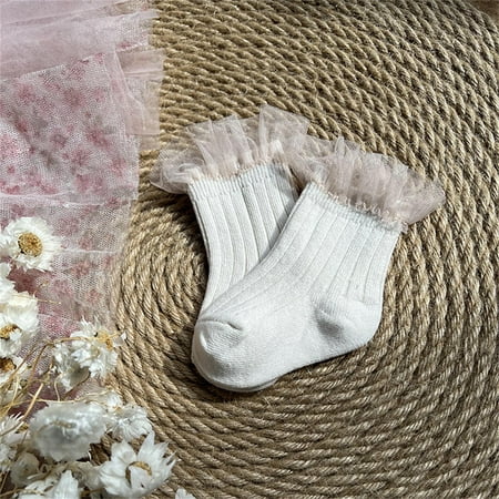 

Hunpta Toddler Socks Baby Infants Toddlers Girls Mid Calf Length Socks 1 Pair Bow Lace Long Stockings Ruffled School Socks