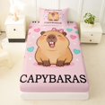 thumbnail image 3 of Manfei Kawaii Capybara Twin Sheets,Lovely Letter Print Bedding,Light Pink,3-Piece,1 Fitted Sheet and 1 Pillowcase, 3 of 6