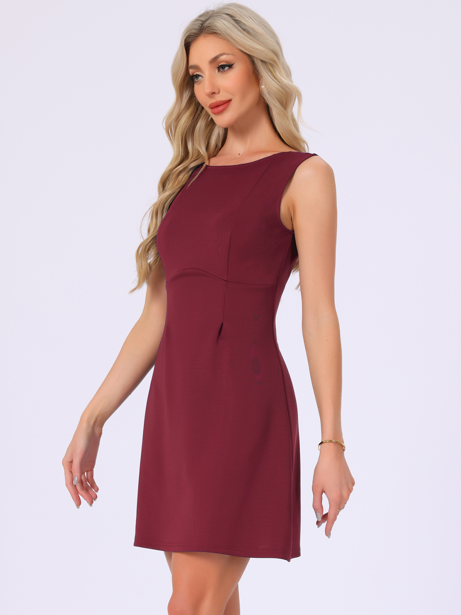 DARING DIVA Women's Backless Boat Neck A-line Tank Dress S Dark Red
