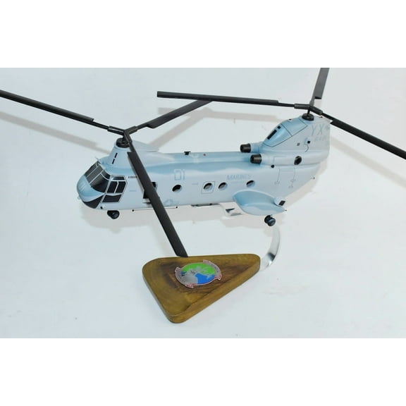 HMM-166 Sea Elk CH-46 Model, 1/38 (14") Scale, Mahogany, Phrog