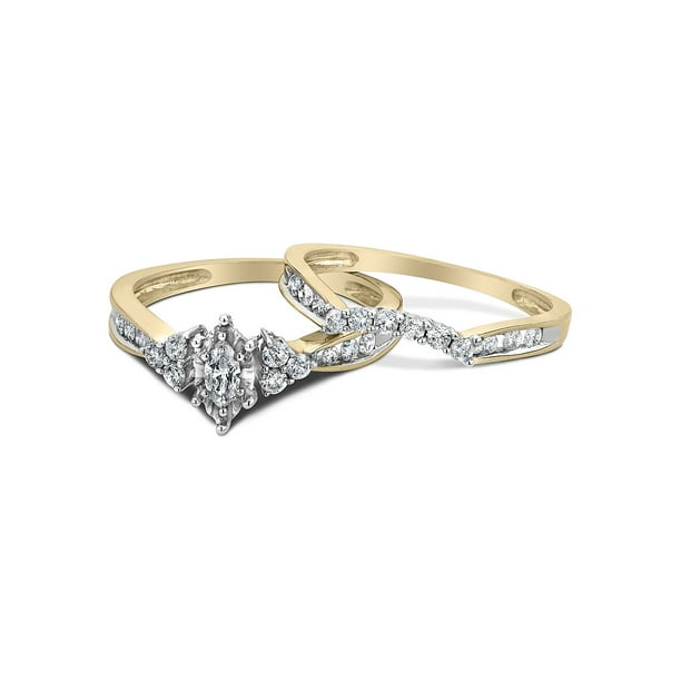 Gem And Harmony Diamond Marquise Engagement Ring & Wedding Band Set 1