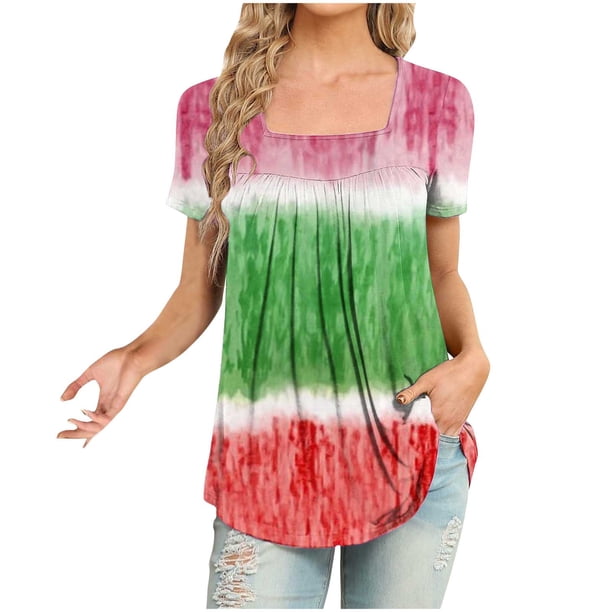 Fiudx Ofertas Flash Del Día Mujer Moda Casual Manga Corta Suelta Camiseta Blusa Tops