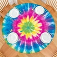 thumbnail image 2 of Colorful Rainbow Tie Dye Spiral Pattern Round Fitted Tablecloth with Elastic Edge,Dining Table Cover Waterproof,Outdoor Round Tablecloth for Camping,Dining,Indoor and Outdoor, 2 of 7