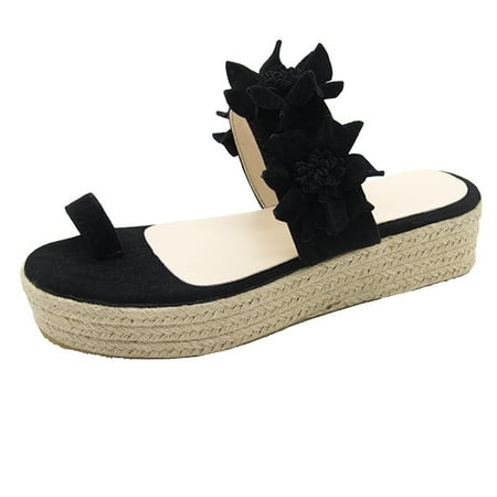 

Summer Savings Clearance! PEZHADA Womens Sandals Wedge Sandals for Women Platform Sandals Casual Flower Slip On Platform Ladies Beach Wedge Shoes Flip Flops Black