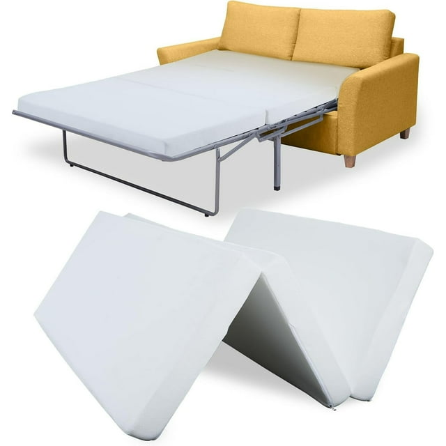Slsy Matelas de Remplacement en Mousse Mémoire de 4 Pouces avec Housse Lavable, Matelas Pliable à Trois Volets, pour Canapé-Lit Simple/Double et Lits de Repos (Canapé Non Inclus)