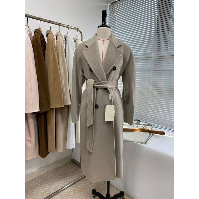QueenLine High-end Winter Cashmere Camel Color Long Wool Classic Double-breasted Lace-up Gray Red Coat
