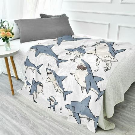 70x55 Inches Glow in The Dark Blanket Cozy Throw Camping Blankets for Home and Outdoor Use Blue Shark with White Belly