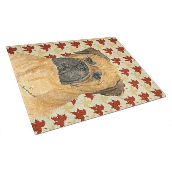 Caroline's Treasures SS4339LCB Bullmastiff Fall Leaves Portrait Glass Cutting Board Large, 12H x 16W, multicolor