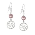 thumbnail image 2 of One Pair Handmade Round Filigree Sterling Silver Beaded Earrings - Rose Pearl, 2 of 3