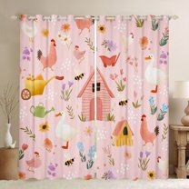 Homewish Western Farm Black Out Curtains,Country Farmhouse Lodge Curtains Pack of 2 (42x63 Each),Kawaii Duck Chicken Bee Bedroom Curtains For Girl Teens,Ultra Soft Home Decor