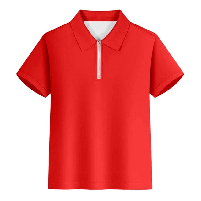Sunnyoo Polo à Fermeture Éclair pour Petits Garçons, T-Shirt à Manches Courtes Uni, Rouge