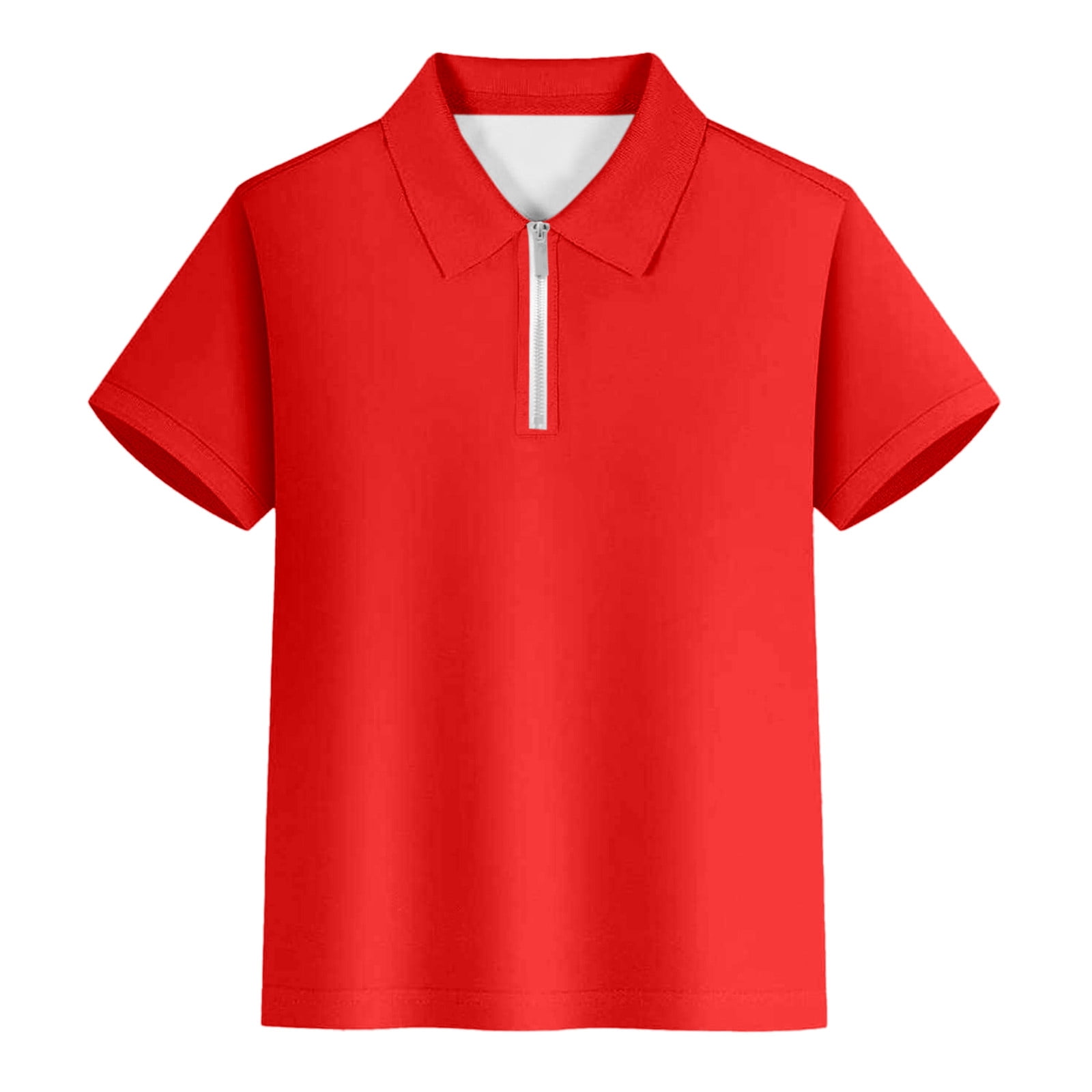 Hiijoy Big Boys Zipper Polo Shirt Solid Color Short Sleeve T-Shirt Red