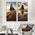 thumbnail image 1 of Designart "Time-Worn Rocks Sculpted by Sunset I" Beach & Ocean Framed Wall Art Set Of 2 - Coastal Brown Frame Gallery Set For Office Decor, 1 of 6